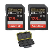 SanDisk 128GB Extreme PRO 200MB/s Memory Card 2-pack with Memory Case bundle