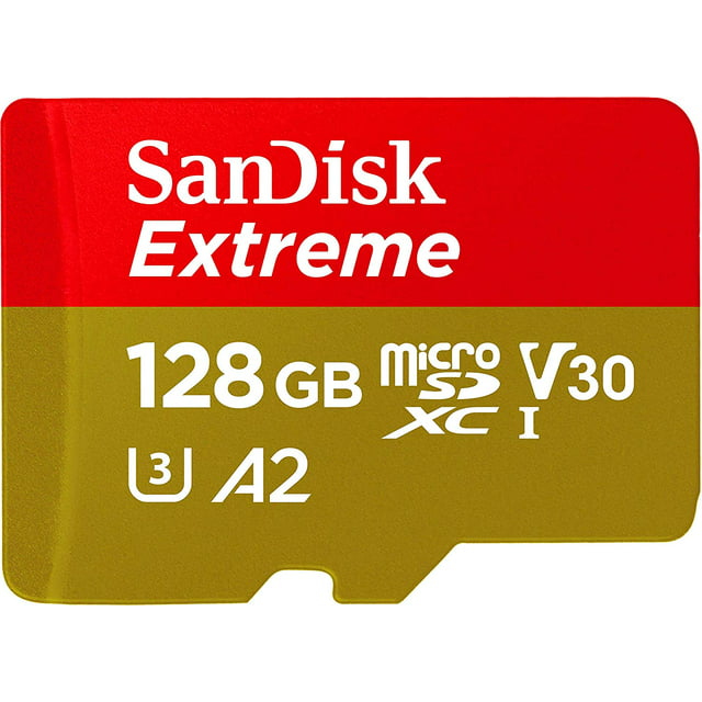 SanDisk 128GB Extreme microSDXC UHS-I Memory Card with Adapter - 160MB/s, U3, V30, 4K UHD, A2, Micro SD Card - SDSQXA1-128G-GN6MA