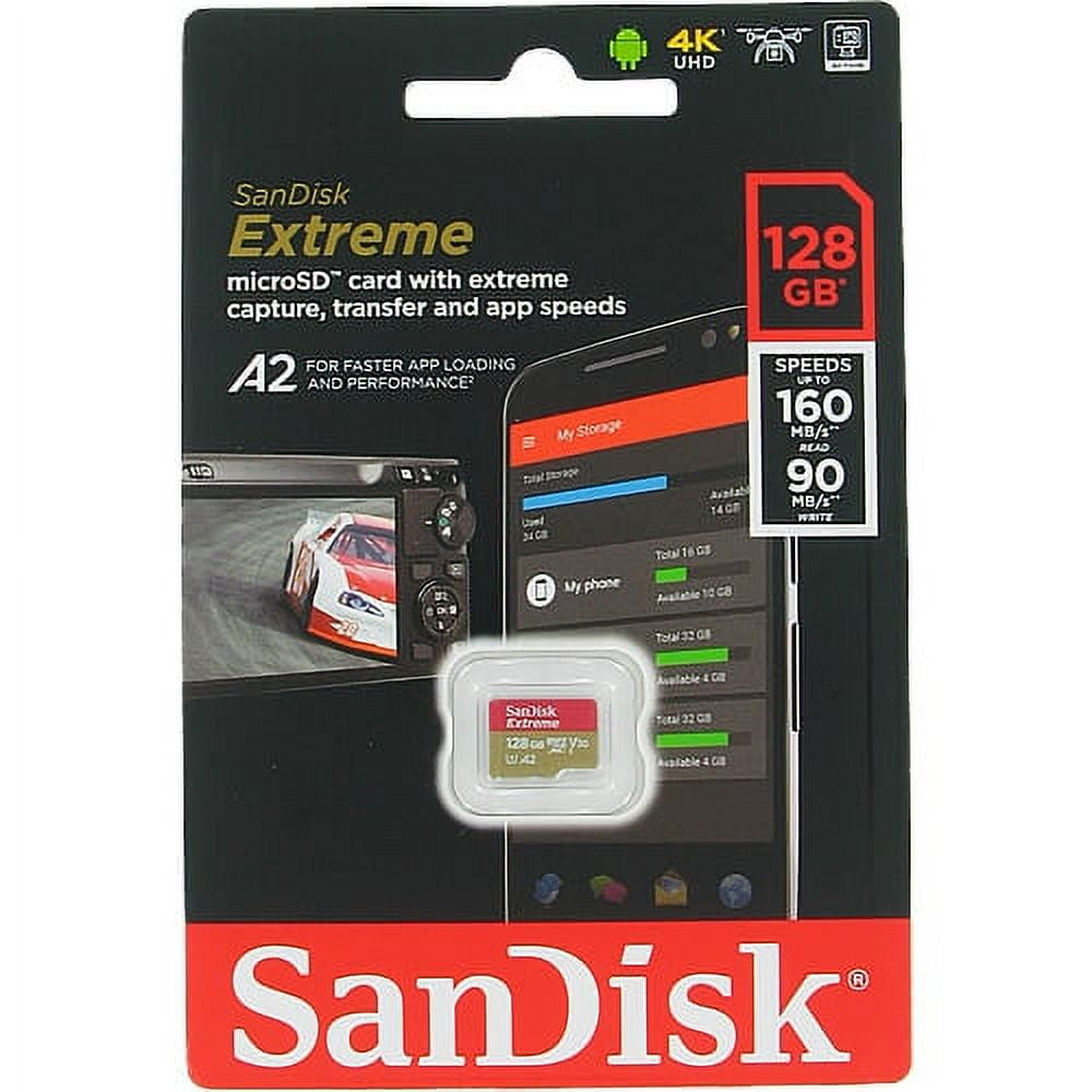 SanDisk Extreme 64 GB microSDXC Memory Card + SD Adapter with A2 App  Performance + Rescue Pro Deluxe, Up to 160 MB/s, Class 10, UHS-I, U3, V30,  Red/Gold : : Informatique