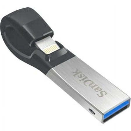 SanDisk - iXpand 128GB USB 3.0/Lightning Flash Drive - Black / Silver