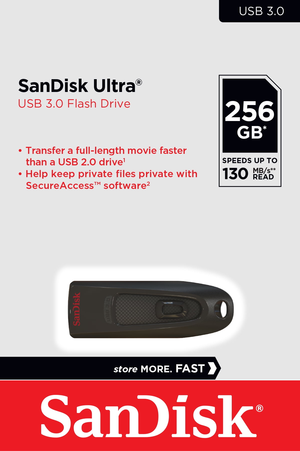 SanDisk 256GB Ultra USB 3.0 Flash Drive - 130MB/s - SDCZ48-256G-AW4