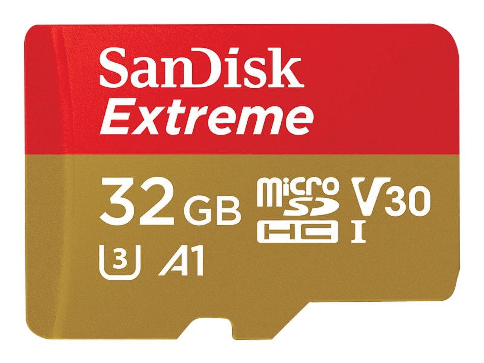 SanDisk 32GB Extreme microSDHC UHS-I Memory Card with Adapter - 100MB/s, U3, V30, 4K UHD, A1, Micro SD Card - SDSQXAF-032G-GN6MA - image 1 of 10