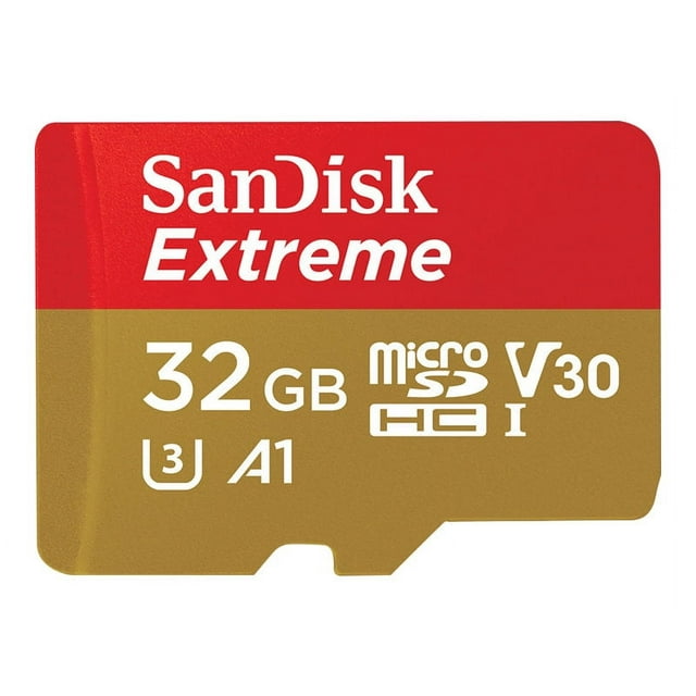 SanDisk 32GB Extreme microSDHC UHS-I Memory Card with Adapter - 100MB/s, U3, V30, 4K UHD, A1, Micro SD Card - SDSQXAF-032G-GN6MA
