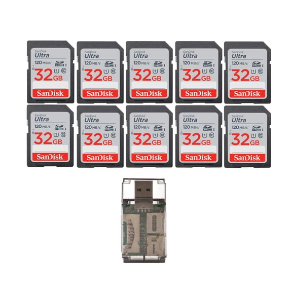 SanDisk 32GB Ultra SDHC UHS-I Flash Memory Card with High Speed USB Card Reader, 10 Pack