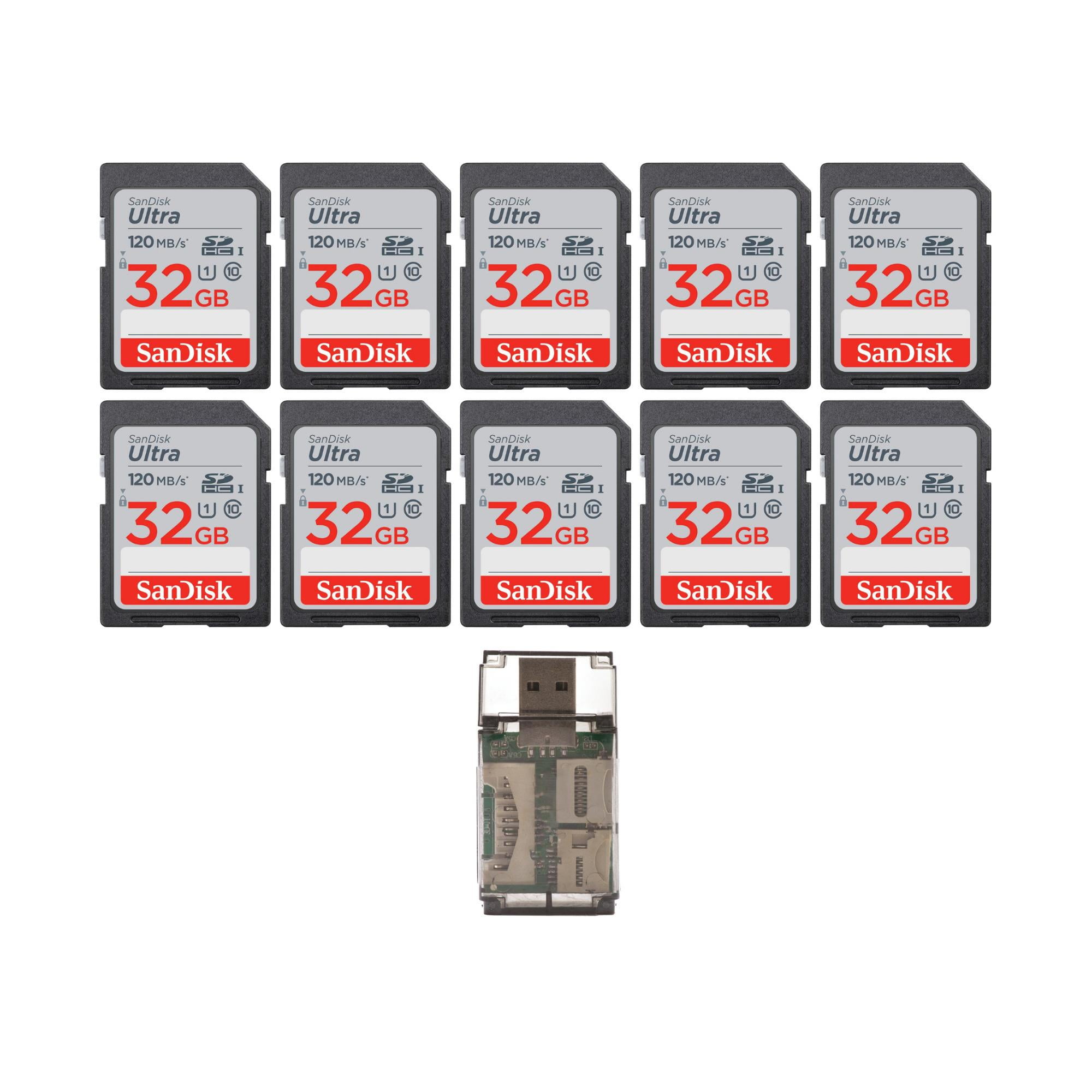 SanDisk 32GB Ultra SDHC UHS-I Flash Memory Card with High Speed USB Card Reader, 10 Pack