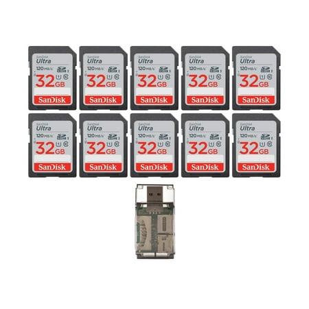 SanDisk 32GB Ultra SDHC UHS-I Flash Memory Card with High Speed USB Card Reader, 10 Pack