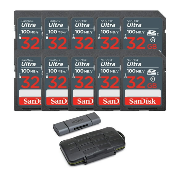 SanDisk 32GB Ultra SDHC UHS-I Memory Cards (10-Pack) with Accessory Bundle