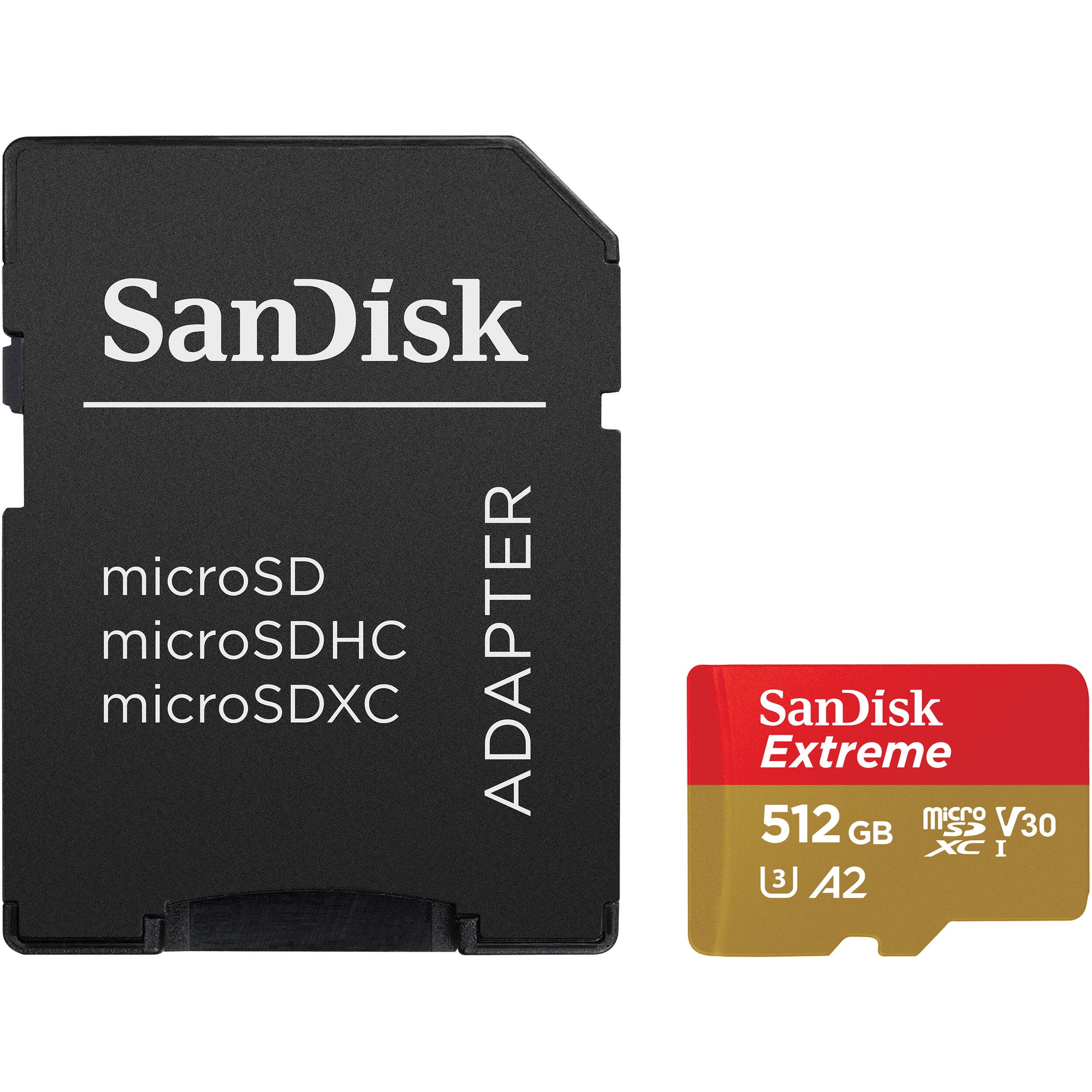 SanDisk 512GB Extreme UHS-I microSDXC Memory Card with SD Adapter, Gold/Red  