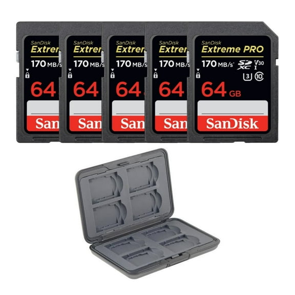SanDisk 64GB (5-Pack) Extreme PRO 170 MB/s SDXC Memory Card with Storage Case