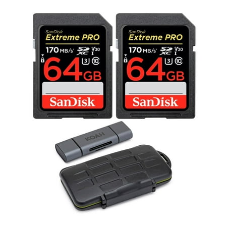 SanDisk 64GB Extreme PRO 170 MB/s UHS-I SDXC Memory Card (2-Pack) Bundle