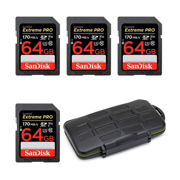 SanDisk 64GB Extreme PRO 200MB/s UHS-I SDXC Memory Card Bundle with Storage Carrying Case