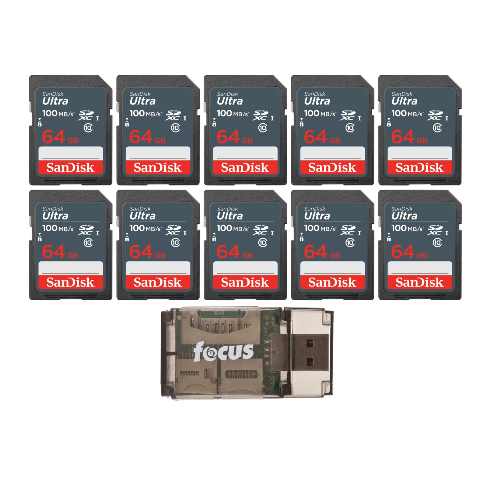SanDisk 64GB Ultra SDHC UHS-I Memory Card (10-Pack) with Focus USB