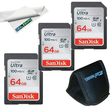 SanDisk 64GB Ultra SDXC UHS-I Memory Card - 100MB/s, C10, U1, Full HD, SD Card - SDSDUNR-064G-GN6IN Bundle with Deal-Expo Card Wallet +Cleaning Cloth