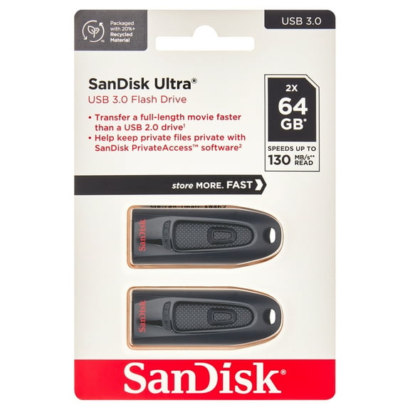 SanDisk 64GB Ultra USB 3.0 Flash Drive - 130MB/s - 2 Pack - SDCZ48-064G-AW462