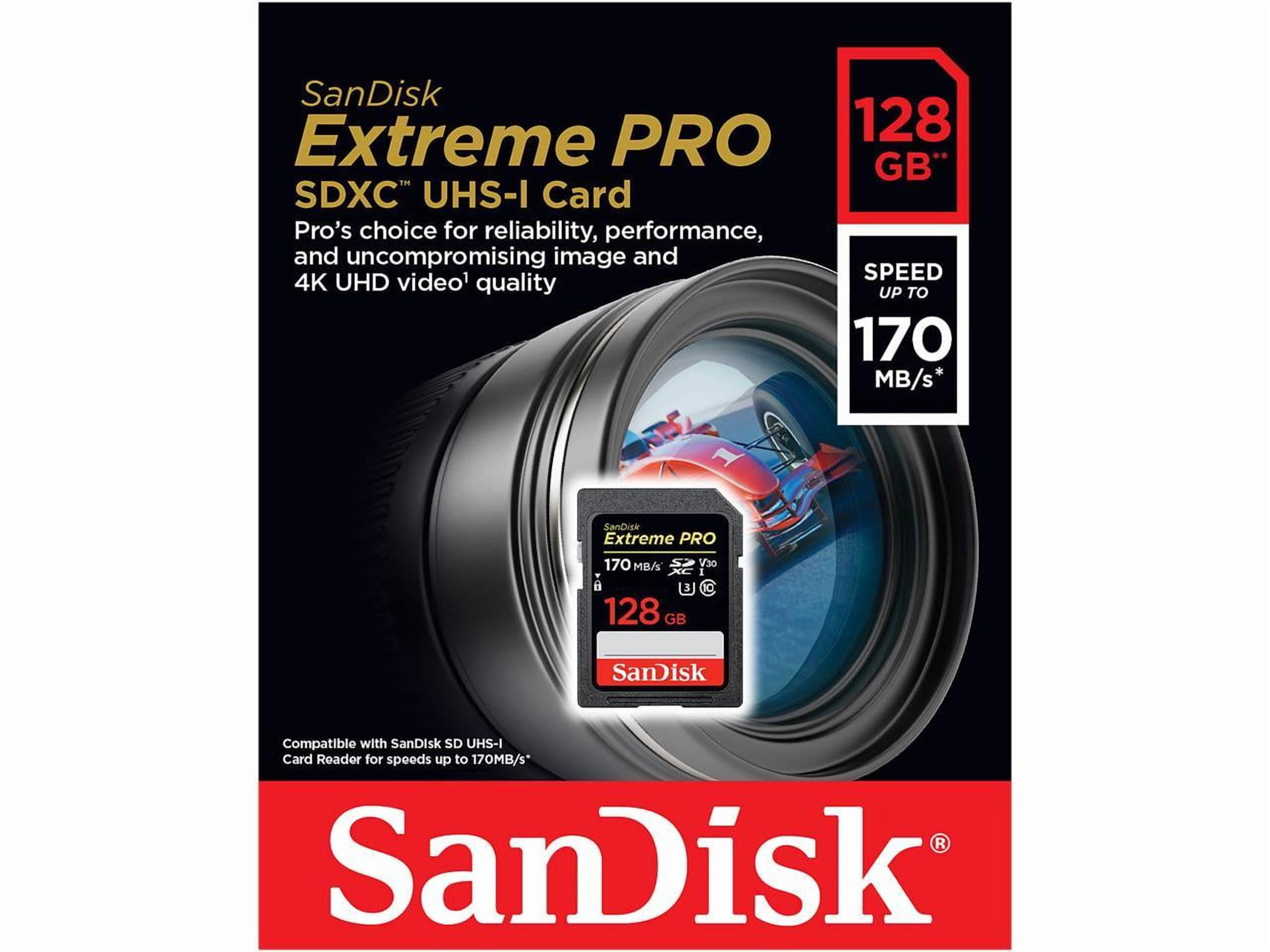 SanDisk 128GB Extreme Pro SDXC UHS-I Card - C10, U3, V30, 4K UHD