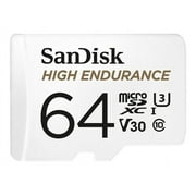 SanDisk 64GB High Endurance microSDHC C10, U3, V30, 4k UHD Memory Card with Adapter (SDSQQNR-064G-GN6IA)