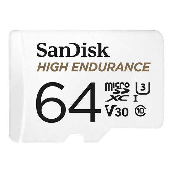 SanDisk 64GB High Endurance microSDHC C10, U3, V30, 4k UHD Memory Card with Adapter (SDSQQNR-064G-GN6IA)