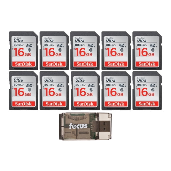 SanDisk Ultra 16GB Class SD Memory Card (10-Pack) with High Speed USB Reader