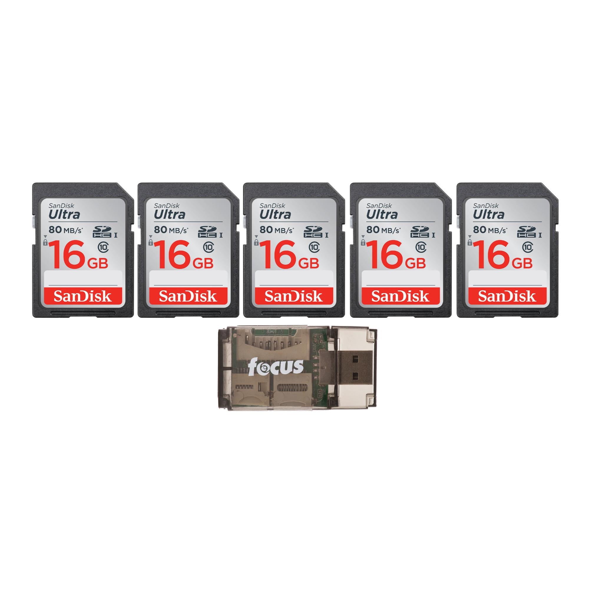 SanDisk Ultra 16GB Class SD Memory Card (5-Pack) with High Speed USB Card Reader