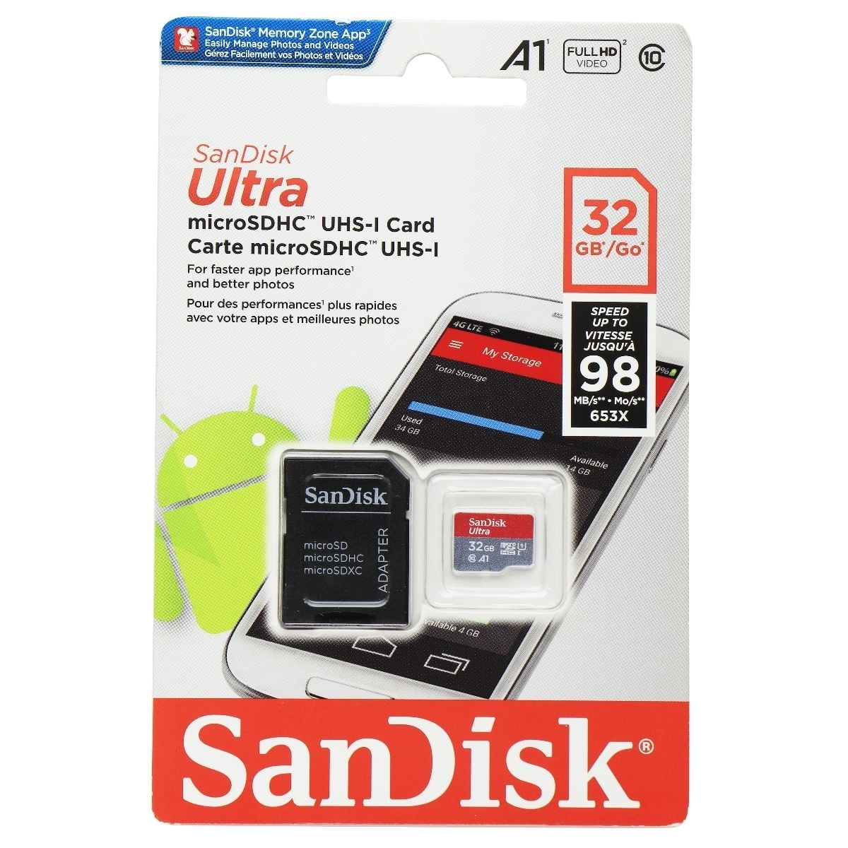 SanDisk Ultra microSDHC UHS1 Card and Adapter (32GB) Class 10 A1 (Refurbished)