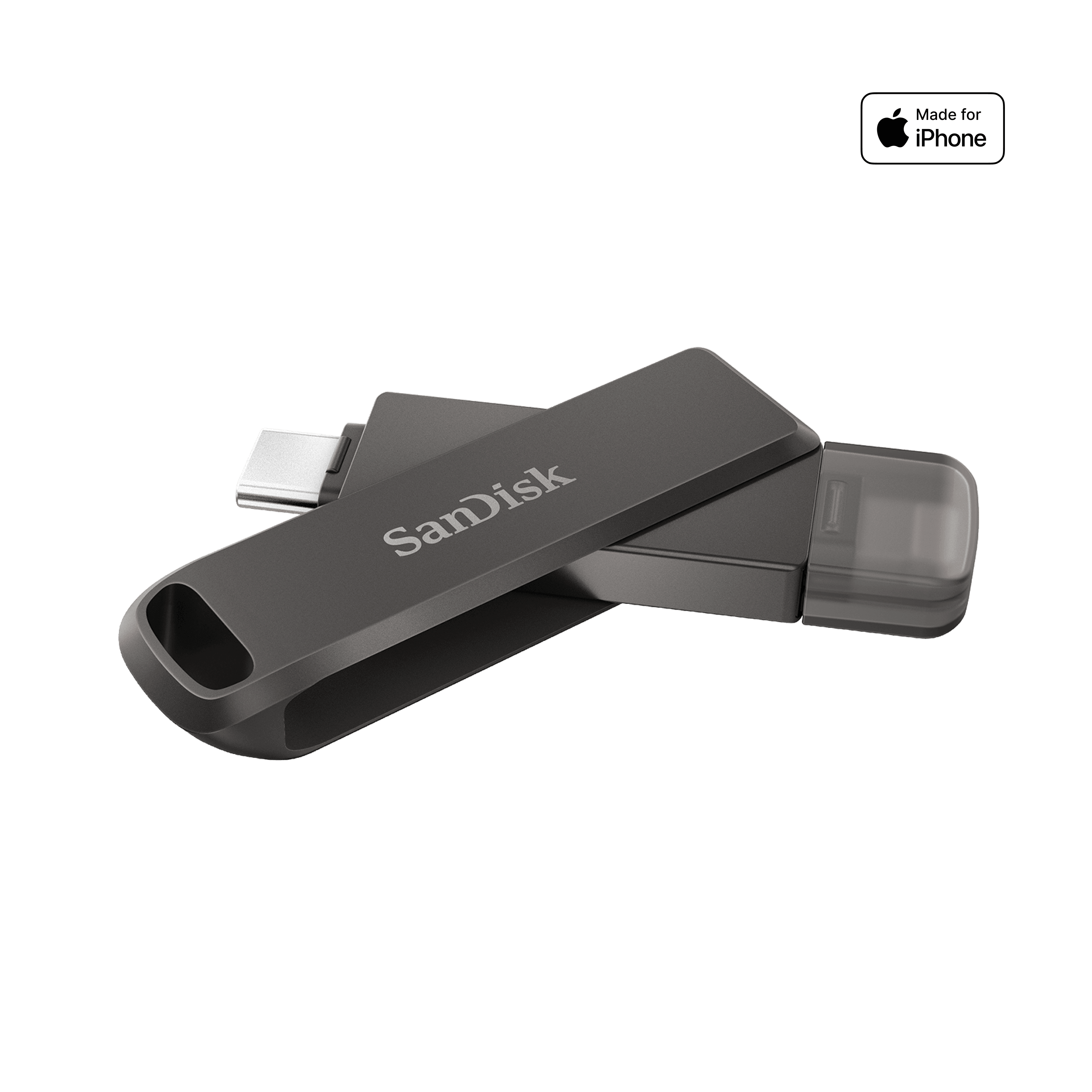 SanDisk IXpand Luxe Flash Drive 128GB (2-in-1 Flash Drive For IPhone, IPad &amp; USB-C Devices, Lightning USB Type C Connectors, Password Protection, Automatic Backup) Black