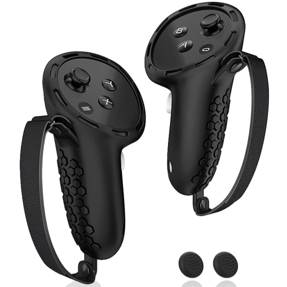 SanGlyptic Controller GripCompatible for Meta Quest 3S Oculus Quest 3 VR Accessories Grips Cover for VR Touch Controllers Straps Silicone Covers Protector with Non-Slip Thumbstick Covers 1Pair Black
