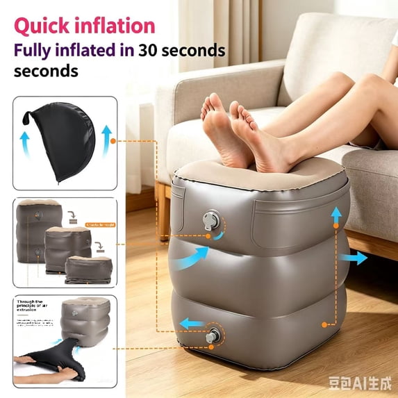 SanGlyptic Inflatable Foot Rest Pillow for Travel,Kids Airplane Bed,Adjustable 3 Layers Height Leg Pillow of Air Travel Essentials,Car, Office, Home - Fast Inflation (Grey)
