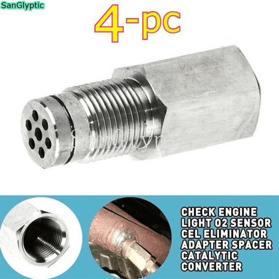 SanGlyptic 4pc Oxygen Spacer Engine Light Adapter Bung Catalytic Converter Fix Check