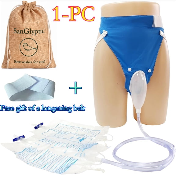 SanGlyptic Wearable Urine Collection Bag External Catheter for Women, Reusable Portable Silicone Urinal with 1000ml and 2000ml Urine Catheter Bags,Blue