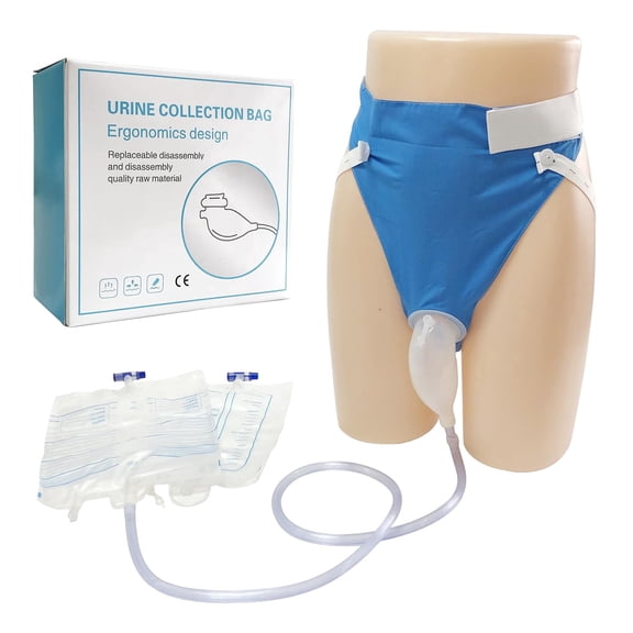 SanGlyptic Wearable Urine Collection Bag External Catheter for men, Reusable Portable Silicone Urinal with 1000ml and 2000ml Urine Catheter Bags,Blue