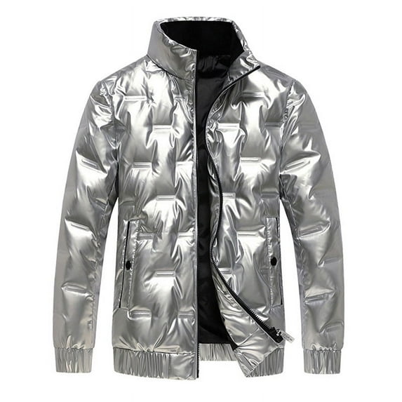 SanKhan Men Down Jacket Outwear Puffer Coats Casual Zip Up Windbreaker Lightweight Winter Jackets Silver