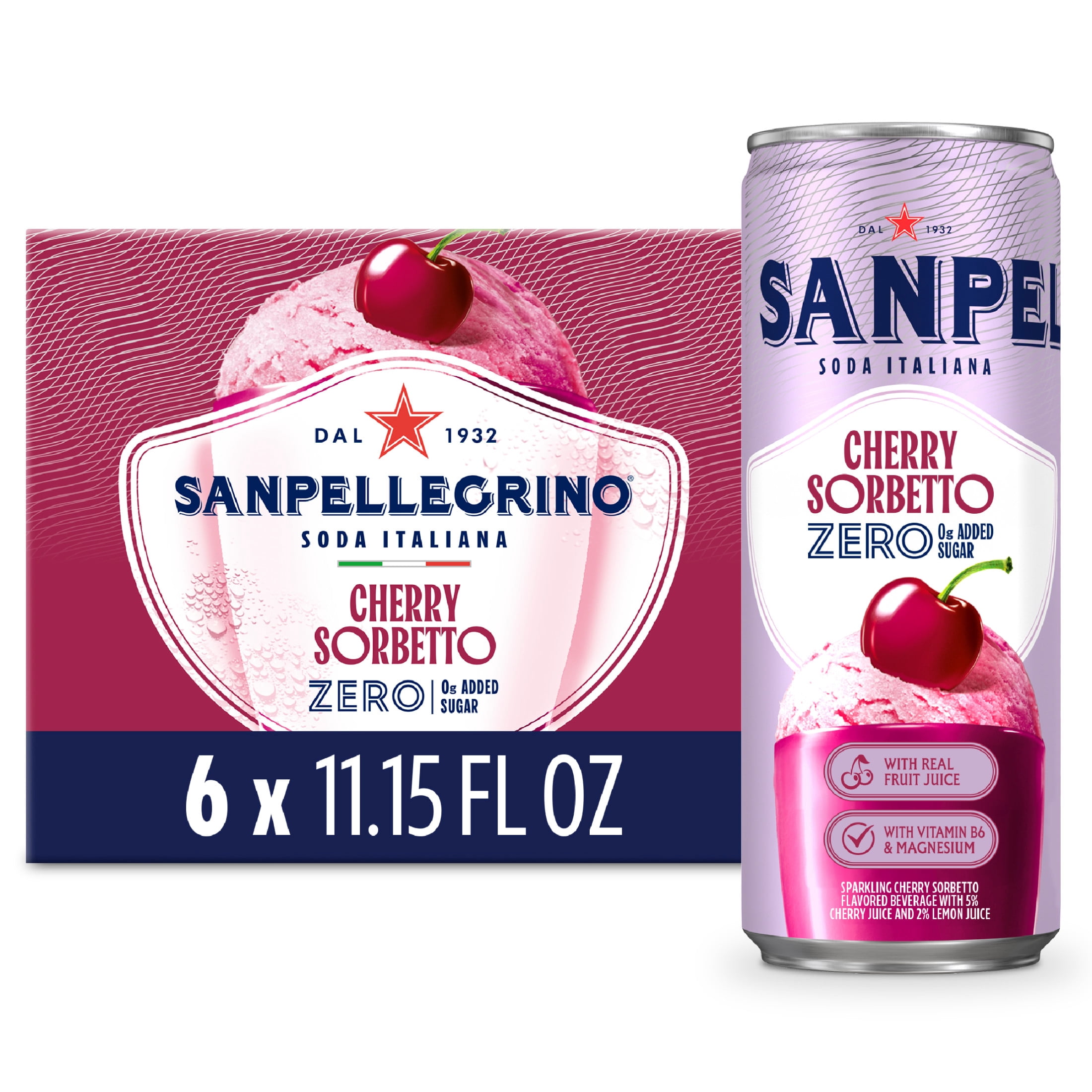 Sanpellegrino Soda Italiana Cherry Sorbetto, 0g Added Sugar, Italian Sparkling Soda 66.954 fl oz