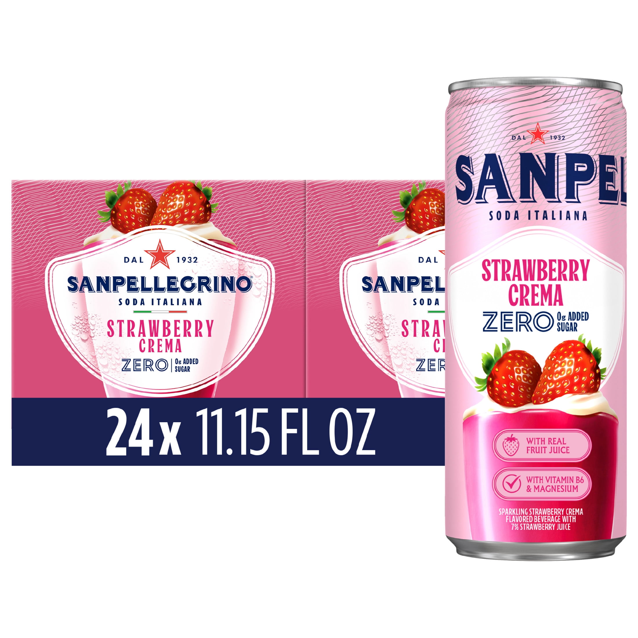 Sanpellegrino Soda Italiana Strawberry Crema, 0g Added Sugar, Italian Sparkling Soda, 24PK