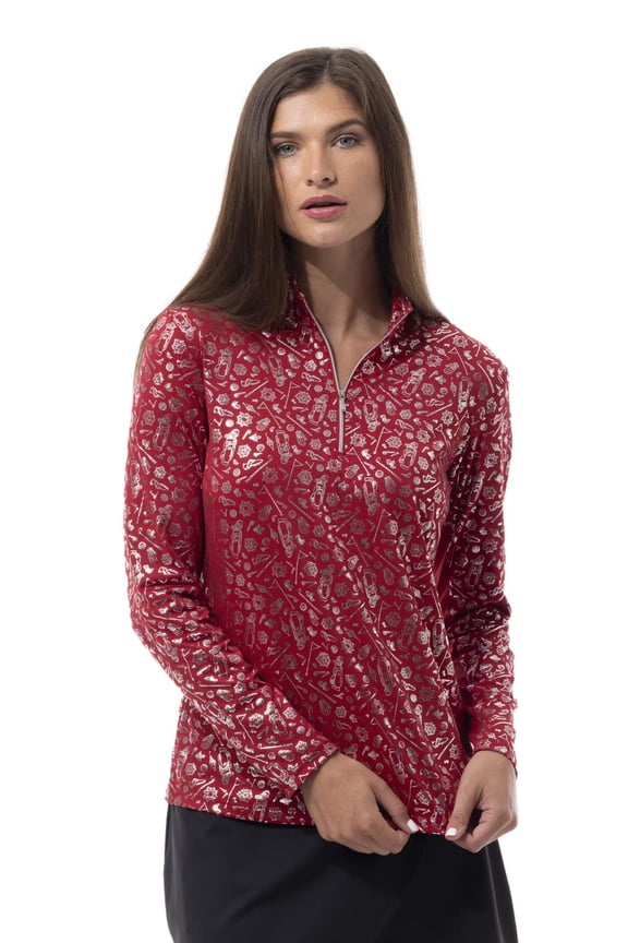 Sol Shine Foil Print Golf Holiday Ruby/Silver Outerwear Women XS