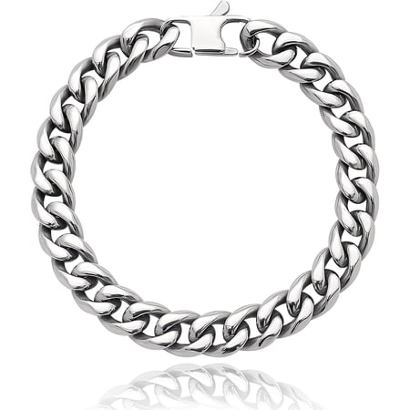 SanThree 10.5MM Pure Titanium Cuban Link Curb Chain Bracelet for Men Him, Diamond Cut Miami Hip Hop Link Bracelets Jewelry Gifts for Grandfather Dad Son Boyfriend, 8.46"