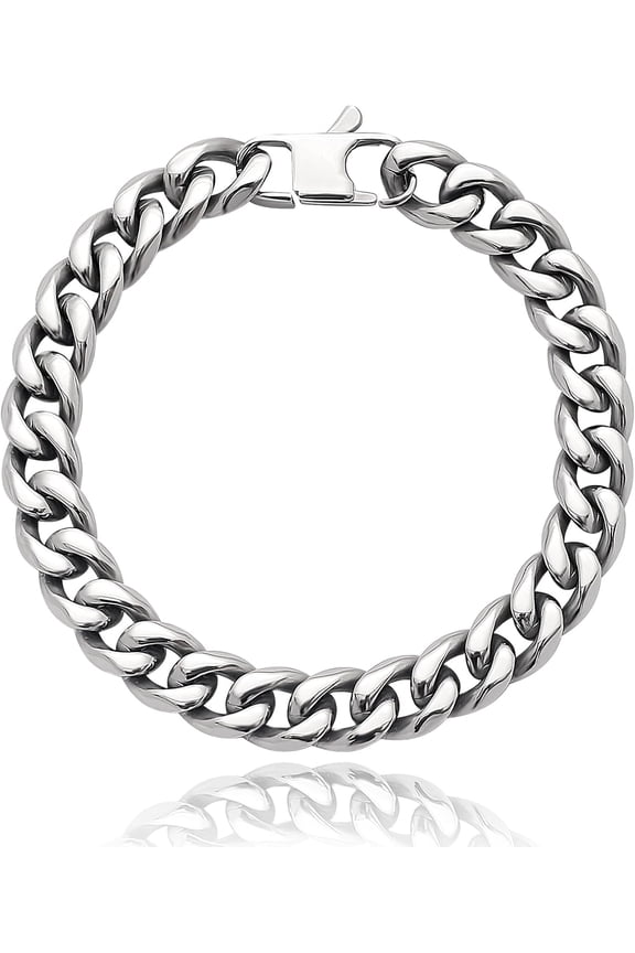 10.5MM Pure Titanium Cuban Link Curb Chain Bracelet for Men Him, Diamond Cut Miami Hip Hop Link Bracelets Jewelry Gifts for Grandfather Dad Son Boyfriend, 8.46"