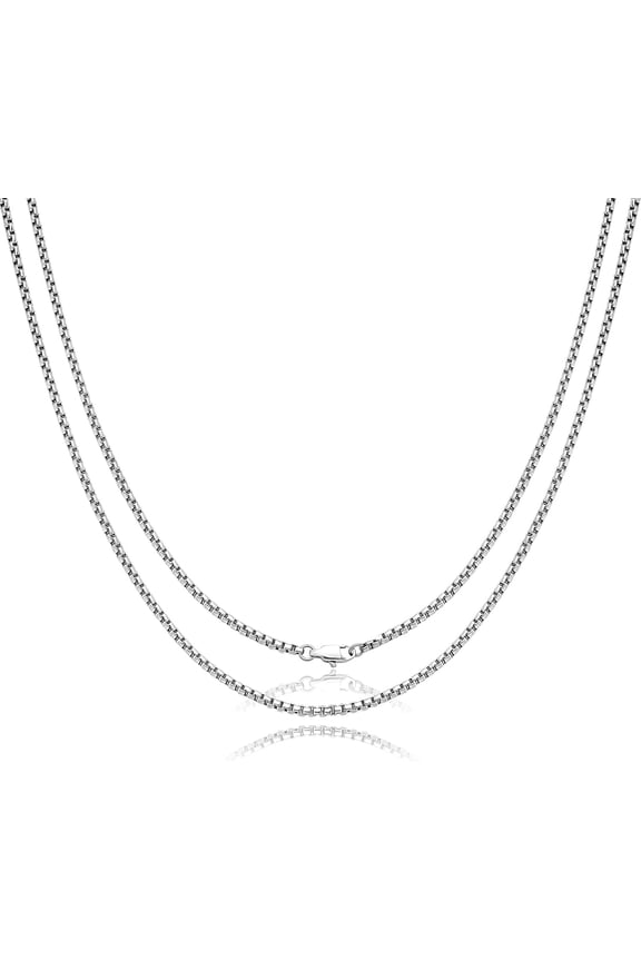 2.5mm Pure Titanium Square Rolo Box Chain Necklace for Women Men, Skin Friendly Titanium Round Link Chains Necklaces Jewelry Gifts for Birthday, 23.62"