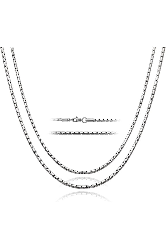 3.3mm Pure Titanium Snake Square Box Chain Necklace for Men, Smooth Skin Friendly Solid Titanium Round Rolo Chain Necklaces Jewelry Gifts for Men Women Sensitive Skin, 23.62"