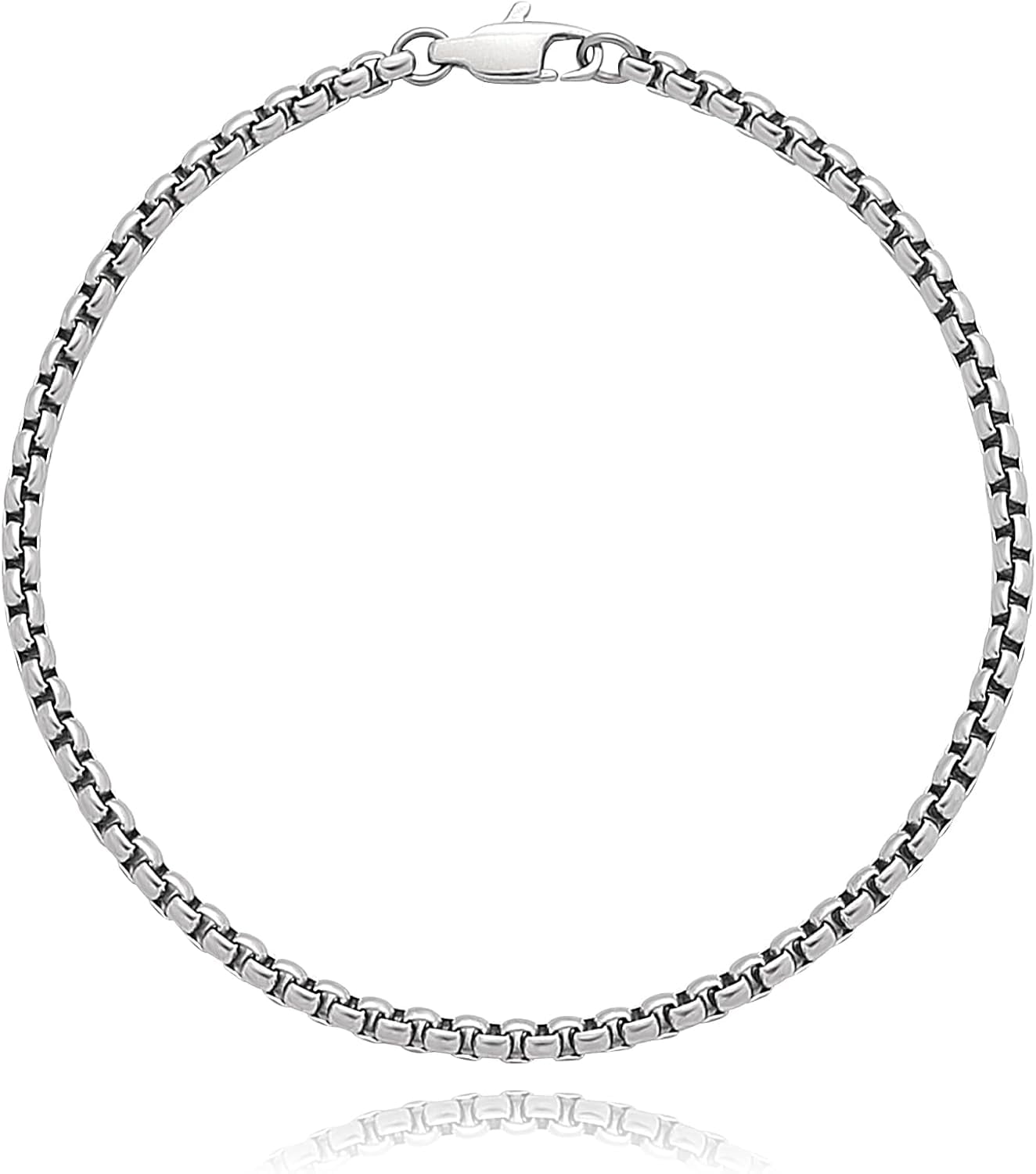 SanThree 3mm Pure Titanium Box Chain Bracelet for Men Women, Ultra Light NO Allergic Square Rolo Link Round Box Chain Bracelets Bracelets Jewelry Birthday Gifts for Father Grandpa Boyfriend, 7.87”