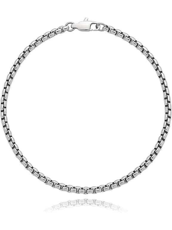 3mm Pure Titanium Box Chain Bracelet for Men Women, Ultra Light NO Allergic Square Rolo Link Round Box Chain Bracelets Bracelets Jewelry Birthday Gifts for Father Grandpa Boyfriend, 7.87