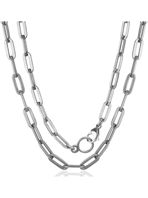 5mm Pure Titanium Paperclip Link Chain Necklace, Skin Friendly Solid Titanium Flat Long O Chain Necklaces for Men Women Birthday Anniversary Valentines Daily Wear, 25.6 Inch
