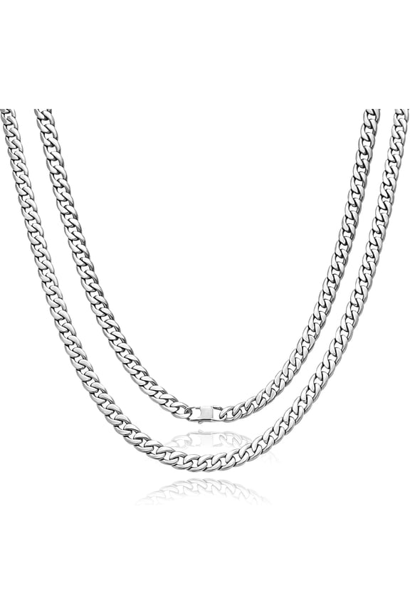7.2MM Pure Titanium NK Cuban Chain Necklace, Smooth Polished Skin Friendly Solid Titanium Chunky Double Tight Curb Link Chain Necklace for Men Women Sensitive Skin, 25.59