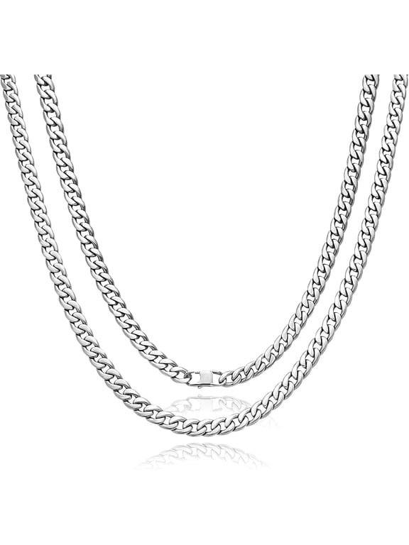 7.2MM Pure Titanium NK Cuban Chain Necklace, Smooth Polished Skin Friendly Solid Titanium Chunky Double Tight Curb Link Chain Necklace for Men Women Sensitive Skin, 25.59