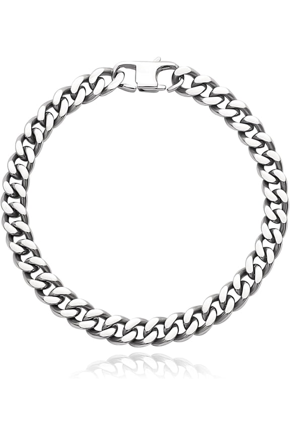 7mm Pure Titanium Cuban Link Bracelet for Men, Ultra Light Skin Friendly Curb Chain Wrist Bracelets for Men Women Sensitive Skin, 7.87 Inch Length Jewelry with Box Package
