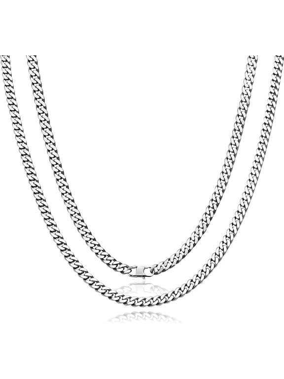 7mm Pure Titanium Curb Link Chain Necklace, Smooth Skin Friendly Solid Titanium Chunky Double Tight Cuban Chain Necklaces Gift for Men Women Sensitive Skin Hip Hop Jewelry, 23.62"