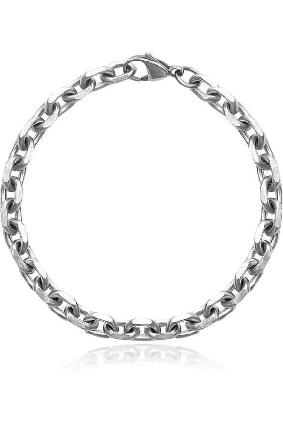 7mm Pure Titanium Oval Chain Bracelet, Skin Friendly Ice-Cut Titanium Angle Chain Bracelets for Men Women Graduation Birthday Valentines Anniversary, 7.87 inches