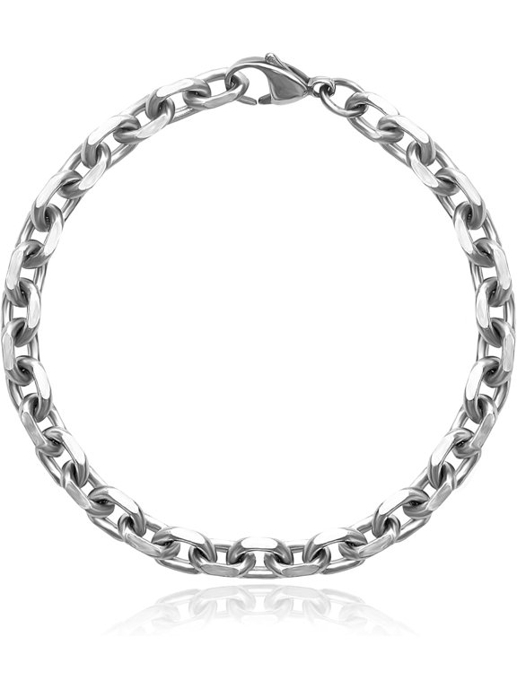 7mm Pure Titanium Oval Chain Bracelet, Skin Friendly Ice-Cut Titanium Angle Chain Bracelets for Men Women Graduation Birthday Valentines Anniversary, 7.87 inches