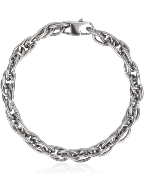 7mm Solid Pure Titanium Twist Link Chain Bracelets for Men & Women, Skin Friendly Braid Rope Titanium Bracelet Birthday Graduation Fathers Day Jewelry Gift, 7.87 inches