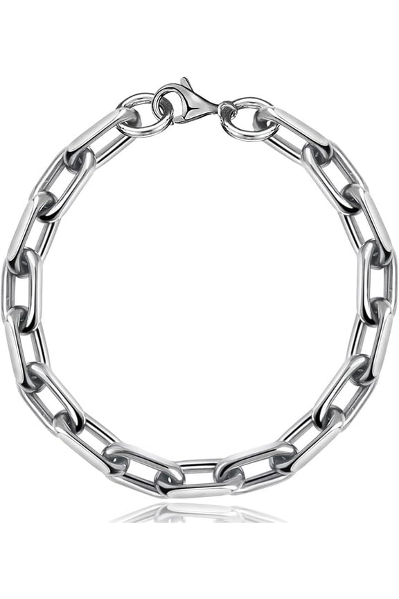8mm TA1 Pure Titanium Oval Square Chain Bracelet, Ultra Thick Skin Friendly Seamless Welded Link Chain Bracelets for Men Birthday Anniversaries Father Gifts,8.26"/8.66"/9.05",Come with Box