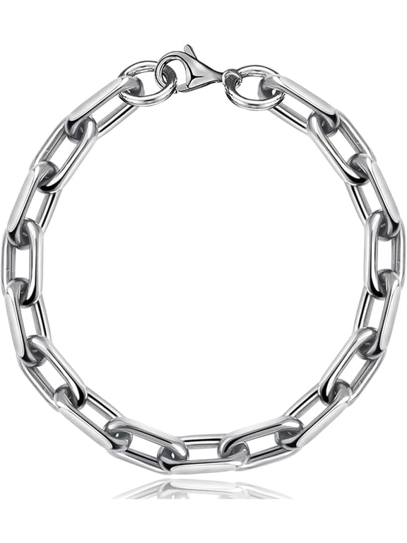 8mm TA1 Pure Titanium Oval Square Chain Bracelet, Ultra Thick Skin Friendly Seamless Welded Link Chain Bracelets for Men Birthday Anniversaries Father Gifts,8.26"/8.66"/9.05",Come with Box